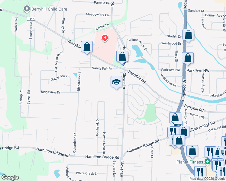 map of restaurants, bars, coffee shops, grocery stores, and more near 5317 Glover Lane in Milton