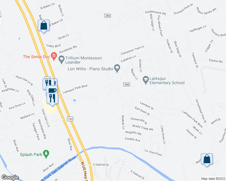 map of restaurants, bars, coffee shops, grocery stores, and more near 200 Freeman Ranch Street in Georgetown
