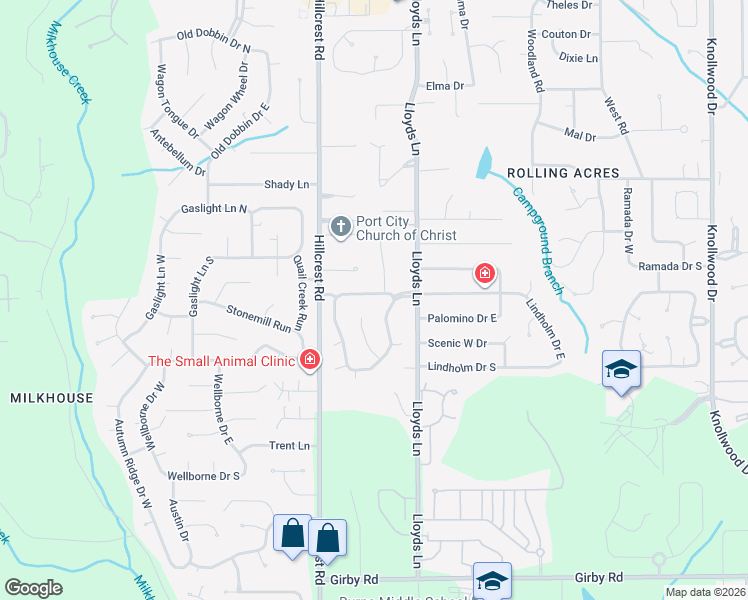 map of restaurants, bars, coffee shops, grocery stores, and more near 3000 Southridge Road East in Mobile