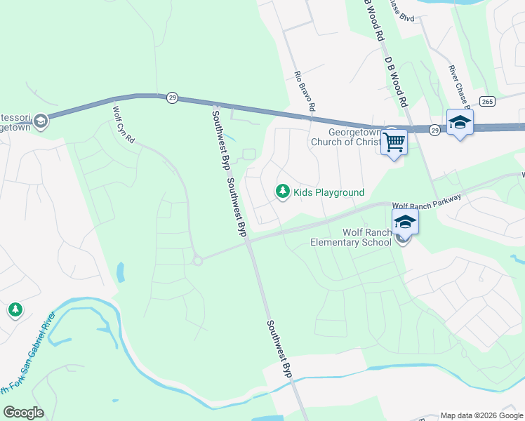 map of restaurants, bars, coffee shops, grocery stores, and more near 2311 West University Avenue in Georgetown