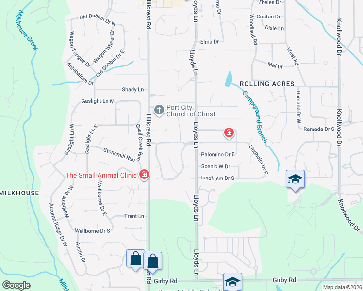 map of restaurants, bars, coffee shops, grocery stores, and more near 3000 Southridge Road East in Mobile
