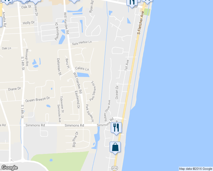 map of restaurants, bars, coffee shops, grocery stores, and more near 2725 Robert Oliver Avenue in Fernandina Beach