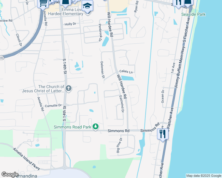 map of restaurants, bars, coffee shops, grocery stores, and more near 1917 Sea Oats Avenue in Fernandina Beach