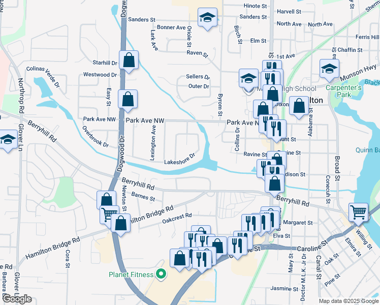 map of restaurants, bars, coffee shops, grocery stores, and more near 6546 Lakeshore Drive in Milton