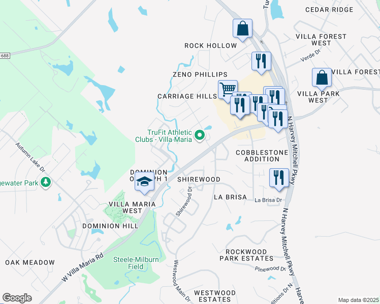 map of restaurants, bars, coffee shops, grocery stores, and more near 1920 West Villa Maria Road in Bryan