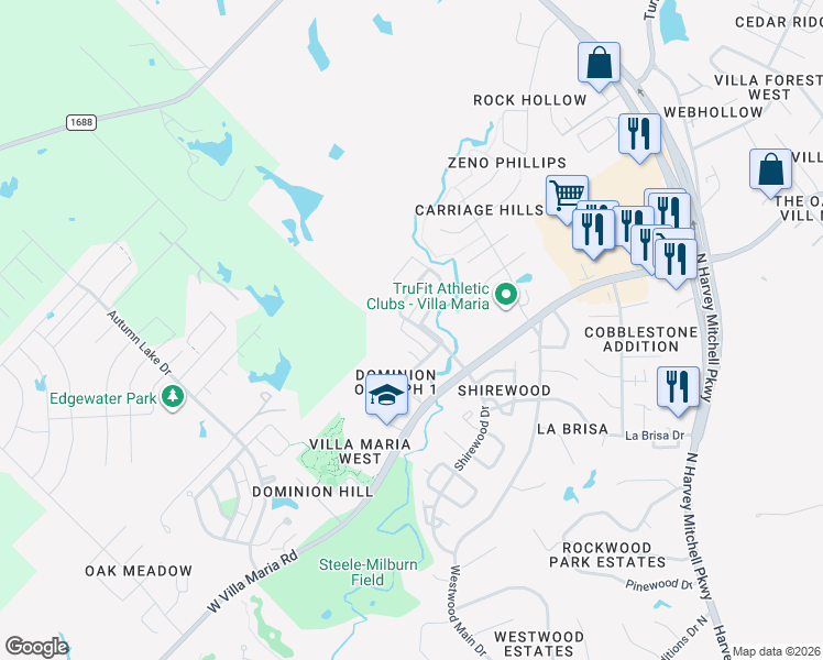 map of restaurants, bars, coffee shops, grocery stores, and more near 2000 RA Galindo Boulevard in Bryan
