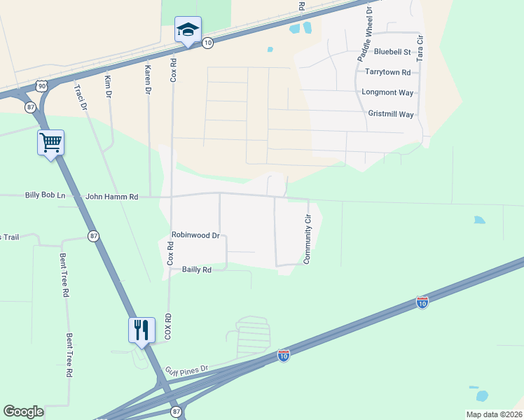 map of restaurants, bars, coffee shops, grocery stores, and more near 4914 Community Circle in Milton