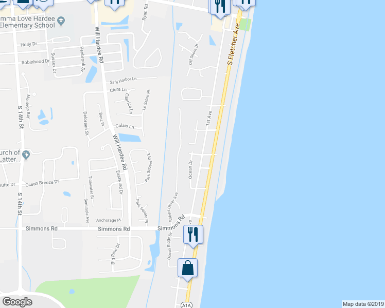 map of restaurants, bars, coffee shops, grocery stores, and more near 2702 Allen Avenue in Fernandina Beach