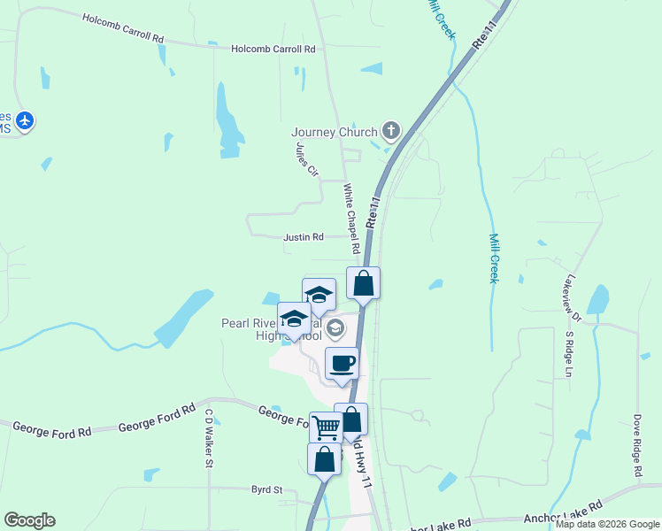 map of restaurants, bars, coffee shops, grocery stores, and more near 1-99 Hundley Rd in Carriere