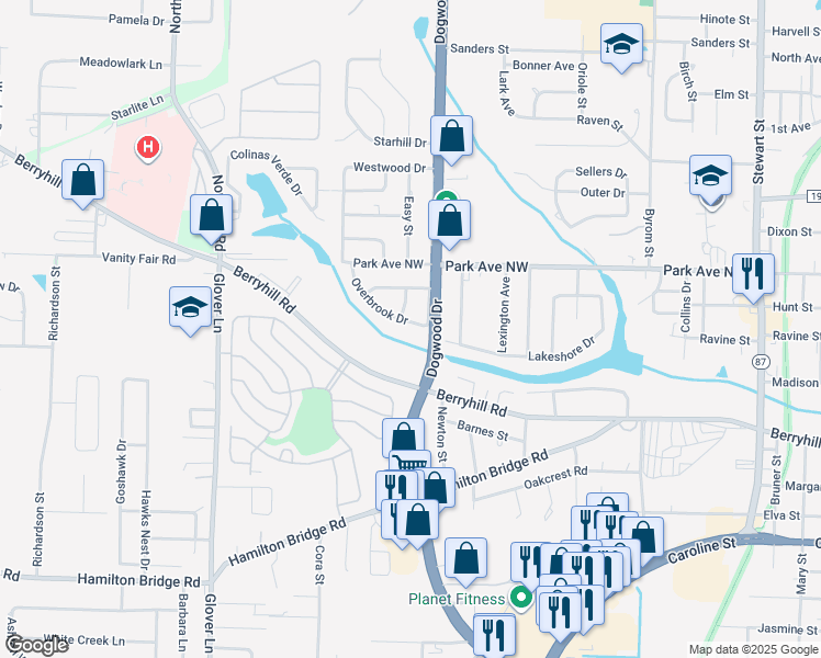 map of restaurants, bars, coffee shops, grocery stores, and more near 5330 Overbrook Drive in Milton
