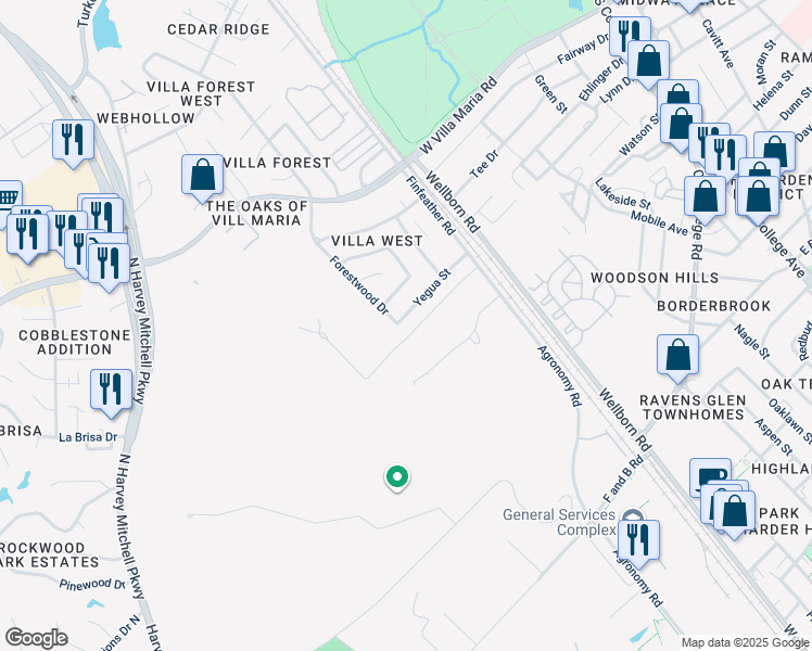 map of restaurants, bars, coffee shops, grocery stores, and more near 3708 Forestwood Drive in Bryan