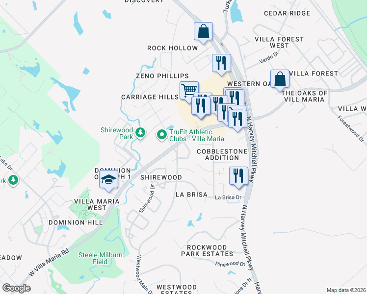 map of restaurants, bars, coffee shops, grocery stores, and more near 2109 Hidden Hollow Circle in Bryan