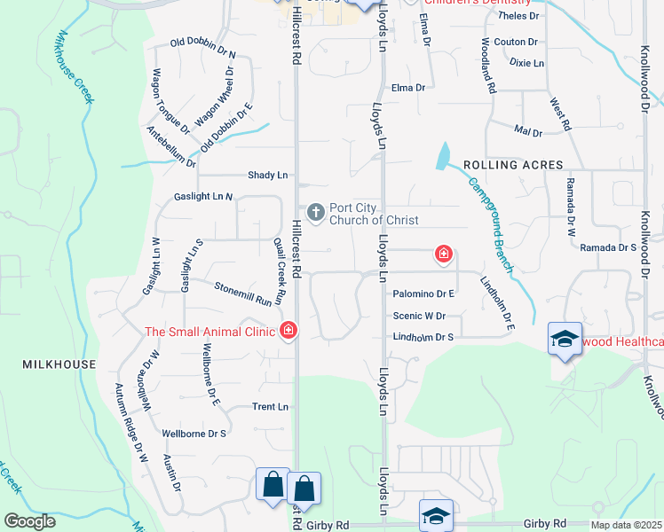 map of restaurants, bars, coffee shops, grocery stores, and more near 6317 Southridge Road North in Mobile