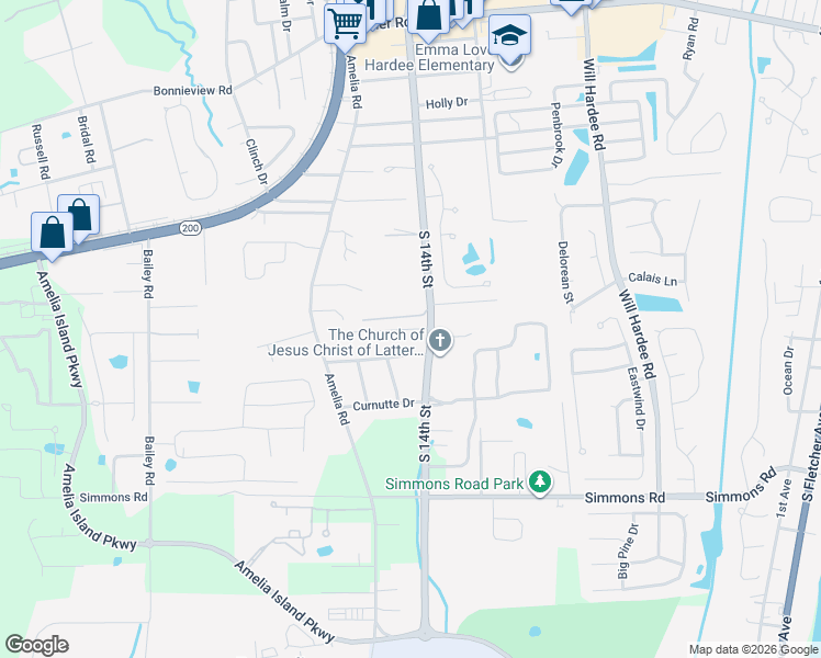 map of restaurants, bars, coffee shops, grocery stores, and more near 895 Fountain Drive in Fernandina Beach