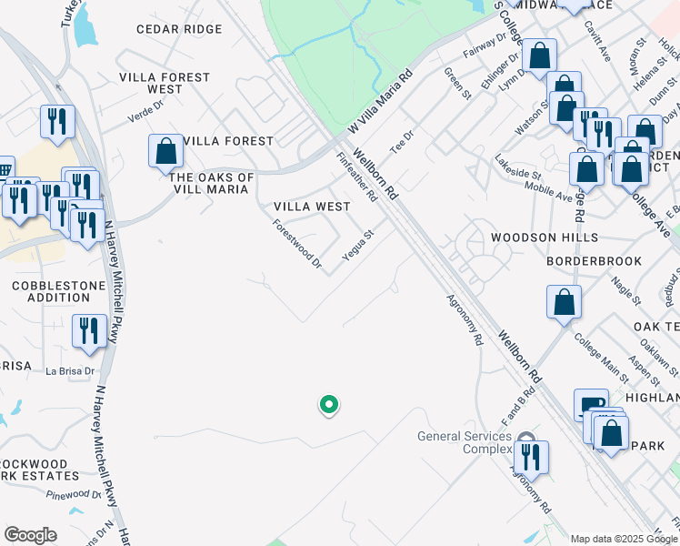 map of restaurants, bars, coffee shops, grocery stores, and more near 817 Yegua Street in Bryan