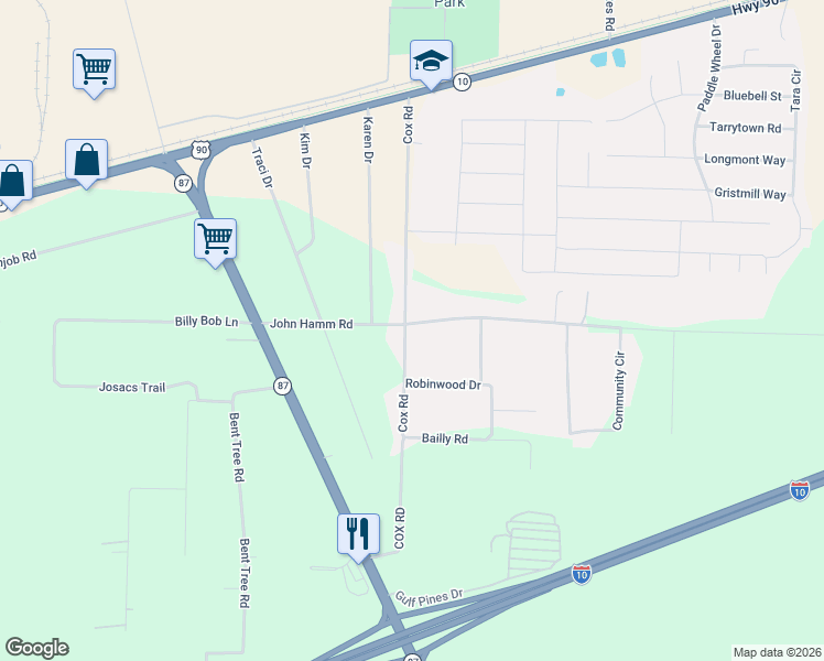 map of restaurants, bars, coffee shops, grocery stores, and more near 5392 Cox Road in Milton