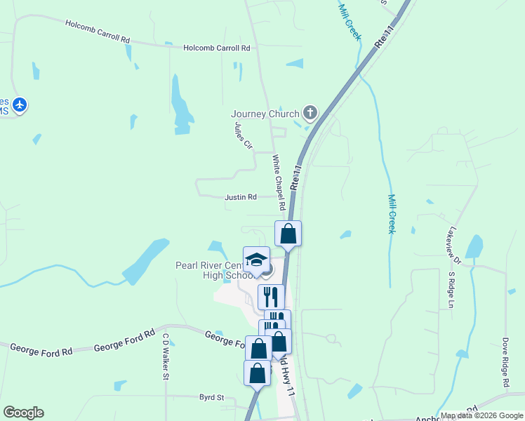 map of restaurants, bars, coffee shops, grocery stores, and more near 1-99 Hundley Rd in Carriere
