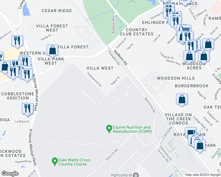 map of restaurants, bars, coffee shops, grocery stores, and more near 815 Yegua Street in Bryan