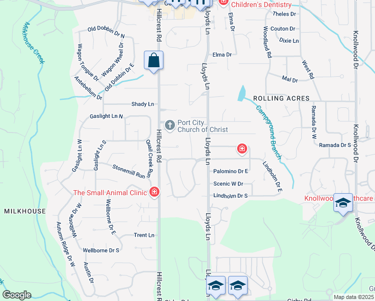 map of restaurants, bars, coffee shops, grocery stores, and more near 2925 Cloverland Court in Mobile