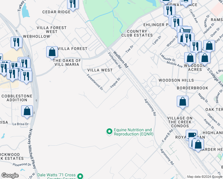 map of restaurants, bars, coffee shops, grocery stores, and more near 811 Blanco Lane in Bryan