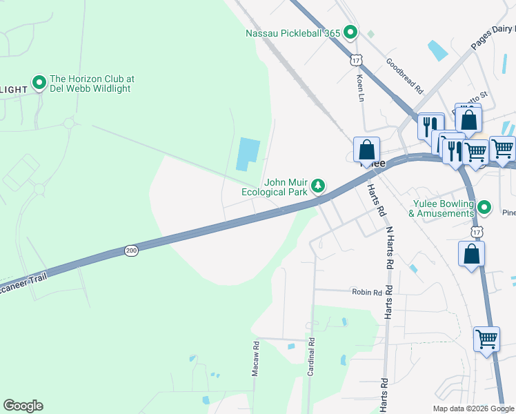 map of restaurants, bars, coffee shops, grocery stores, and more near 86028 Still Quarters Road in Yulee