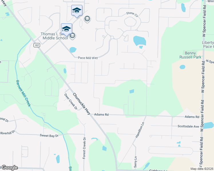 map of restaurants, bars, coffee shops, grocery stores, and more near 3810 Adams Road in Pace