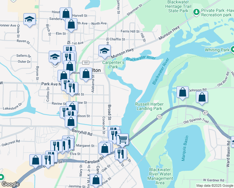 map of restaurants, bars, coffee shops, grocery stores, and more near 6866 Quinn Street in Milton