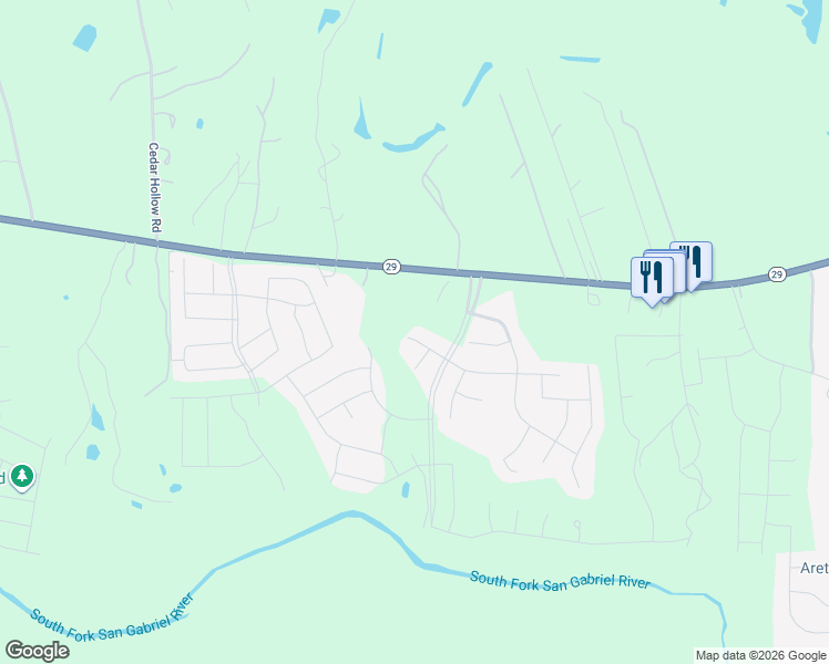 map of restaurants, bars, coffee shops, grocery stores, and more near 113 Fair Oaks Drive in Georgetown