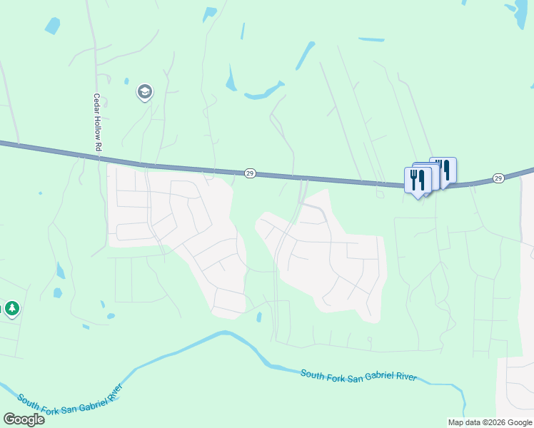 map of restaurants, bars, coffee shops, grocery stores, and more near 113 Fair Oaks Drive in Georgetown