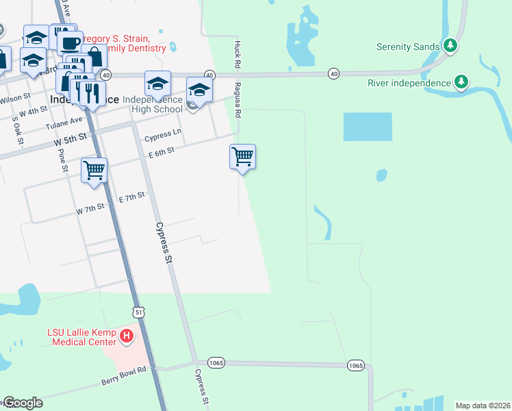 map of restaurants, bars, coffee shops, grocery stores, and more near 126 Ragusa Road in Independence