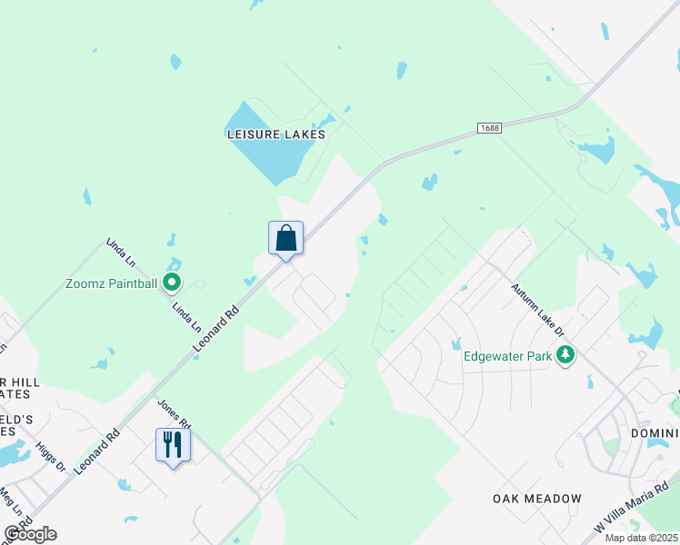 map of restaurants, bars, coffee shops, grocery stores, and more near 5077 Leonard Rd in Bryan