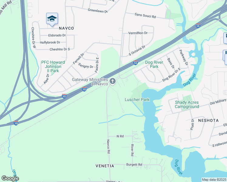 map of restaurants, bars, coffee shops, grocery stores, and more near 2415 Columbus Avenue in Mobile