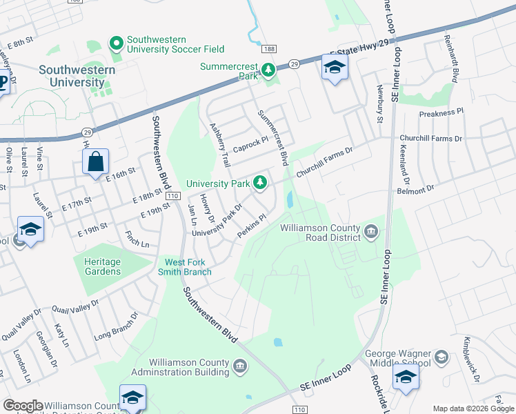 map of restaurants, bars, coffee shops, grocery stores, and more near 2322 Kuykendall Drive in Georgetown