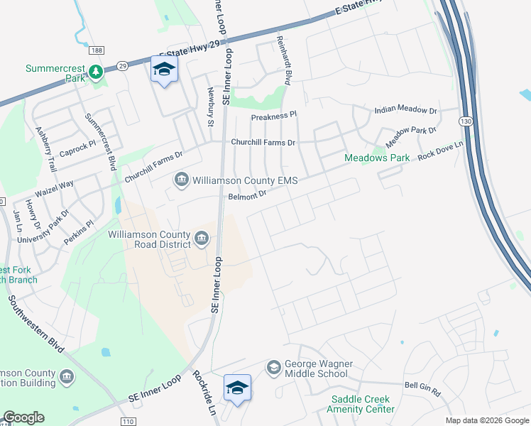 map of restaurants, bars, coffee shops, grocery stores, and more near 1900 Cliffbrake Way in Georgetown