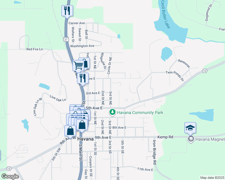 map of restaurants, bars, coffee shops, grocery stores, and more near 703 3rd Street Northeast in Havana