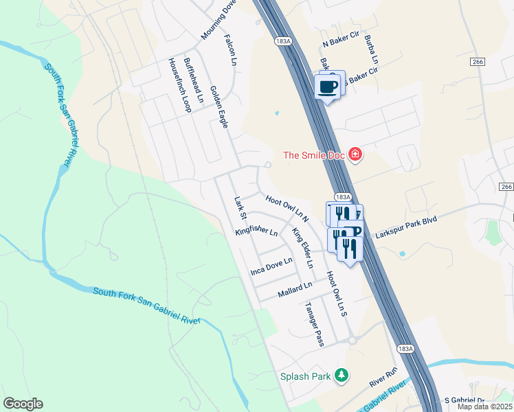 map of restaurants, bars, coffee shops, grocery stores, and more near 348 King Elder Lane in Leander