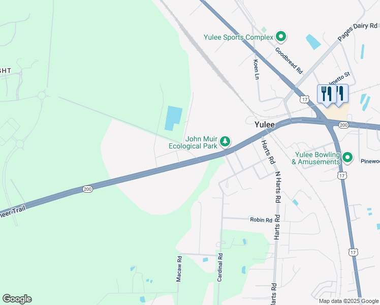 map of restaurants, bars, coffee shops, grocery stores, and more near Old Yulee Road in Yulee