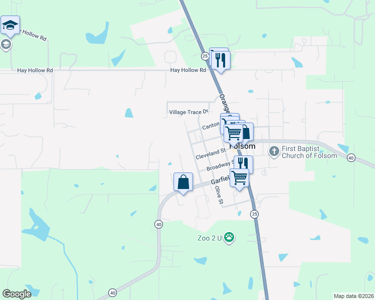 map of restaurants, bars, coffee shops, grocery stores, and more near 82339 Austin Street in Folsom