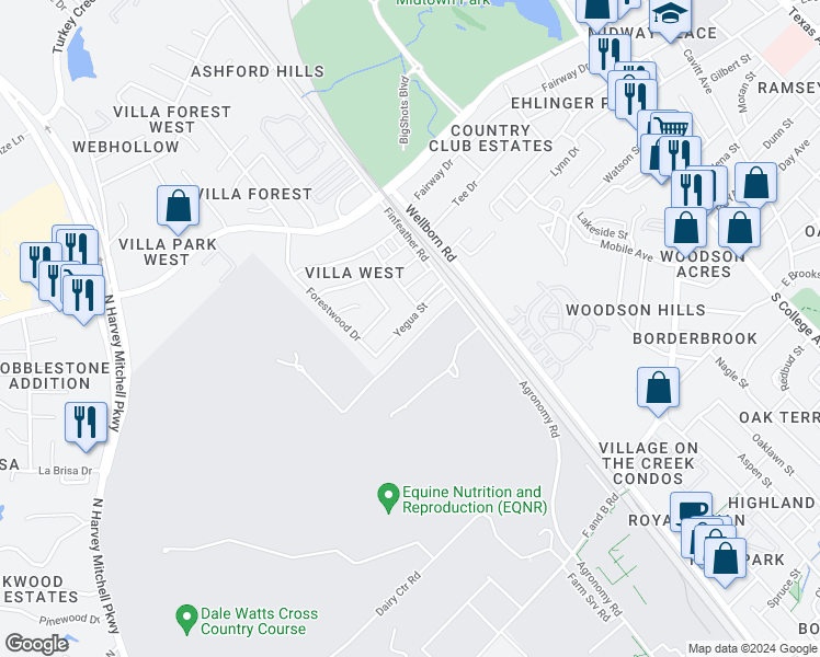 map of restaurants, bars, coffee shops, grocery stores, and more near 803 Yegua Street in Bryan