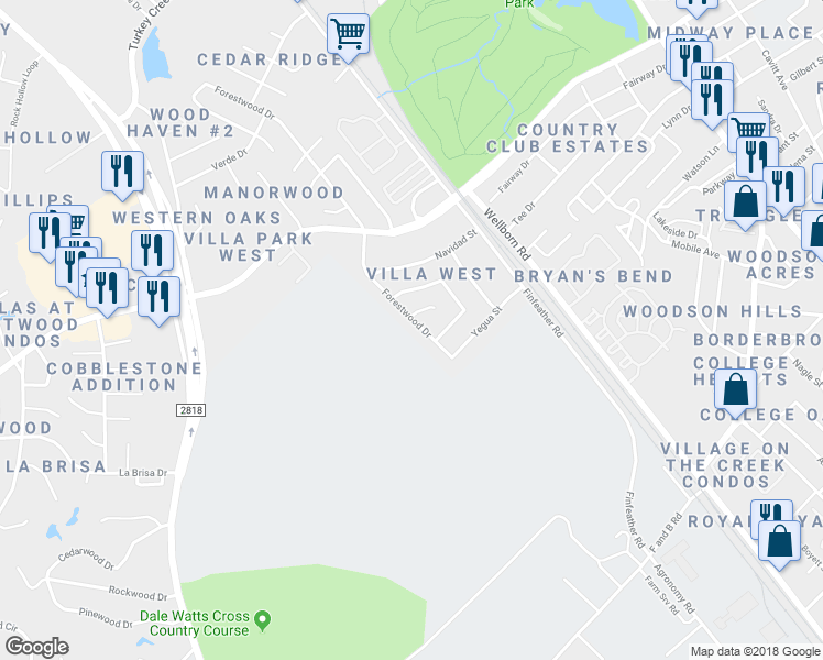 map of restaurants, bars, coffee shops, grocery stores, and more near 809 Frio Circle in Bryan