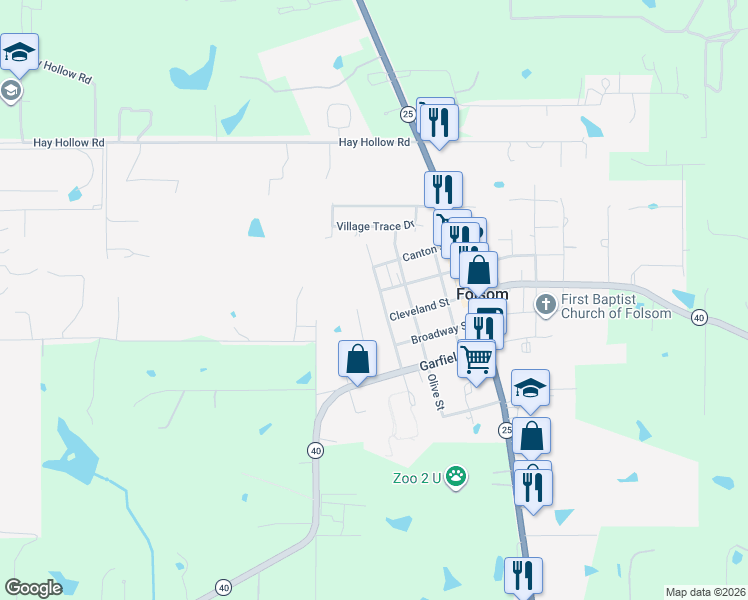 map of restaurants, bars, coffee shops, grocery stores, and more near 82339 Austin Street in Folsom