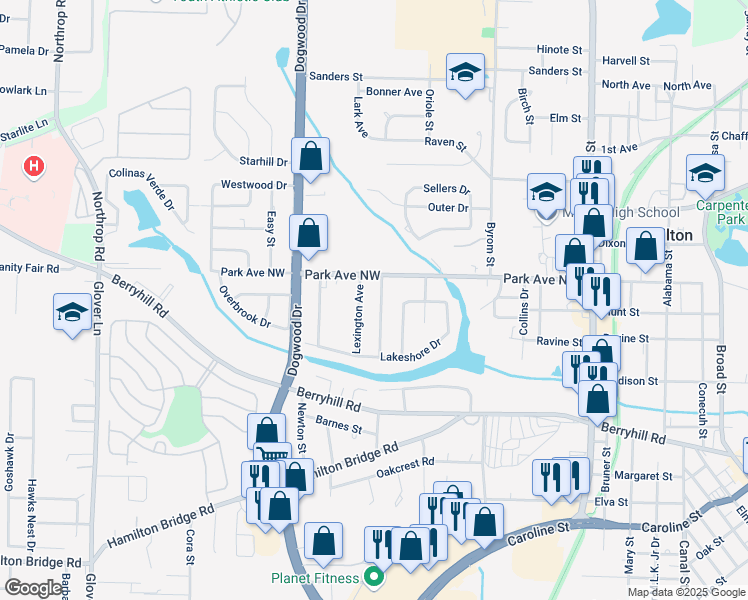 map of restaurants, bars, coffee shops, grocery stores, and more near 5379 Ticonderoga Street in Milton
