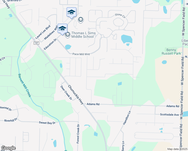 map of restaurants, bars, coffee shops, grocery stores, and more near 3810 Adams Road in Pace