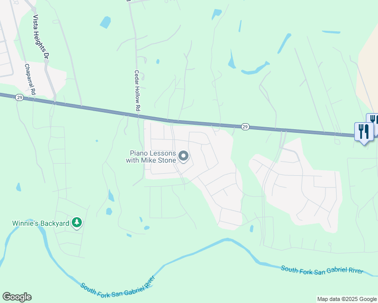 map of restaurants, bars, coffee shops, grocery stores, and more near Pinnacle View Dr. in Georgetown