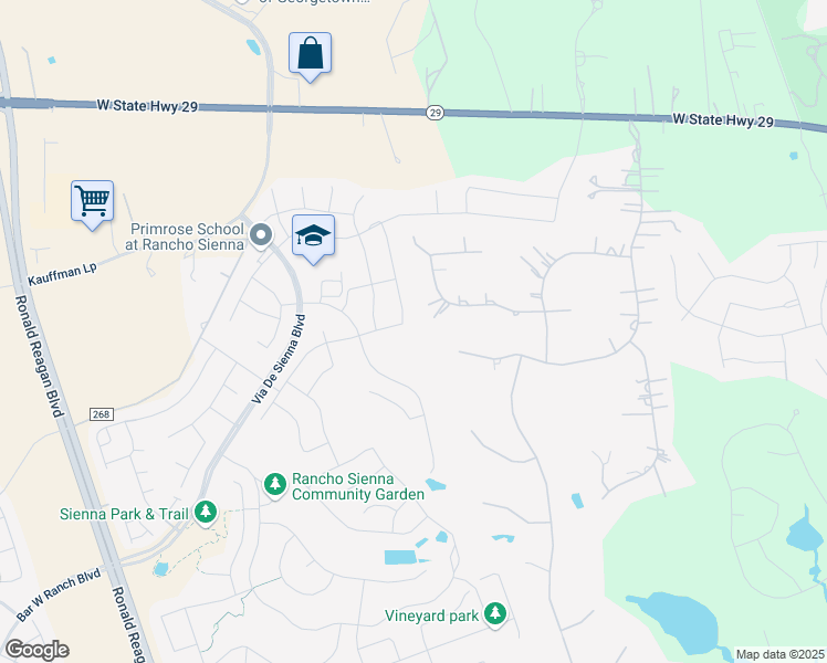 map of restaurants, bars, coffee shops, grocery stores, and more near 518 Cortona Lane in Georgetown