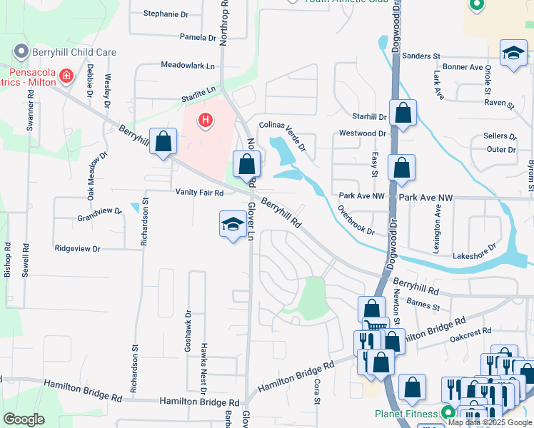 map of restaurants, bars, coffee shops, grocery stores, and more near 5360 Glover Lane in Milton