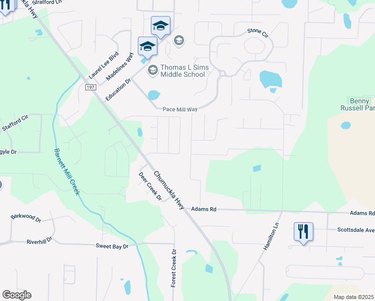 map of restaurants, bars, coffee shops, grocery stores, and more near 5305 Parkside Drive in Pace