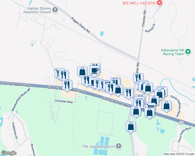 map of restaurants, bars, coffee shops, grocery stores, and more near 463737 Florida 200 in Yulee