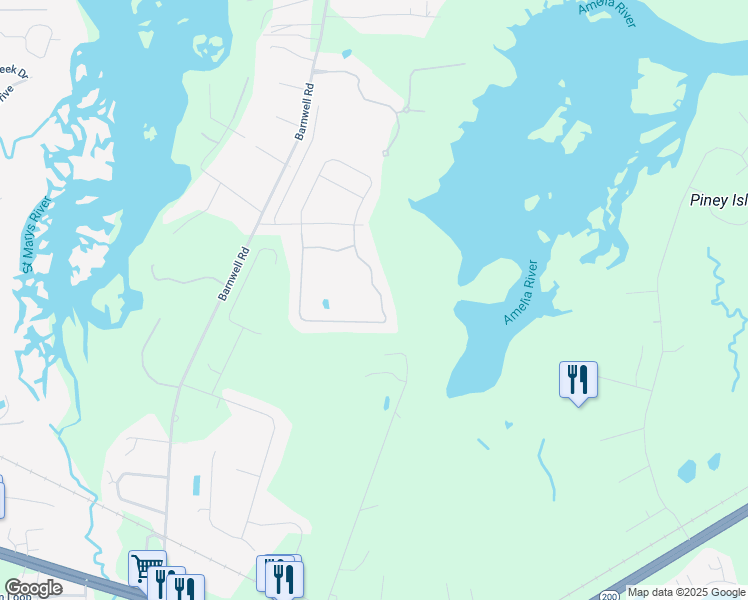map of restaurants, bars, coffee shops, grocery stores, and more near 96499 Grande Oaks Lane in Fernandina Beach