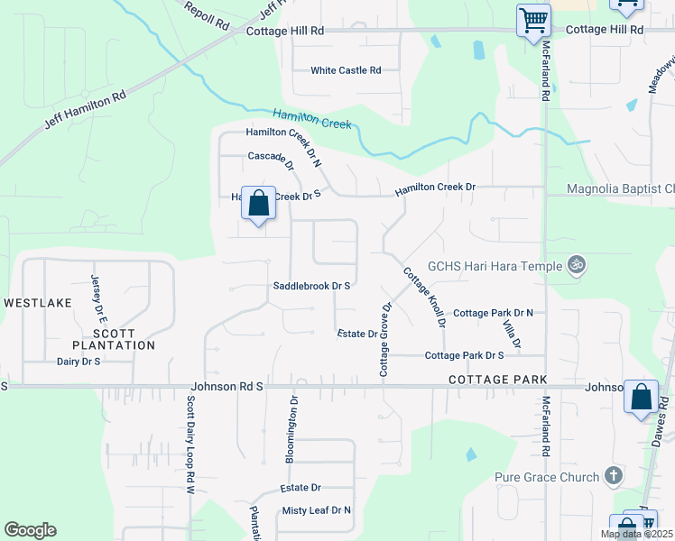 map of restaurants, bars, coffee shops, grocery stores, and more near 9607 Downing Way South in Mobile